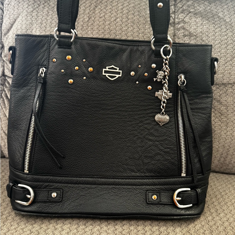 Harley-Davidson Black Leather Tote Bag